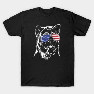 Proud American Akita Inu American Flag sunglasses T-Shirt